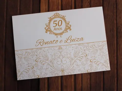 Convite Bodas de Ouro - Casamento - Dourado Barato 50 Anos