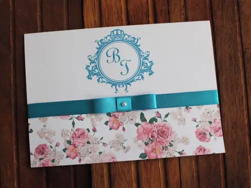 Convite Azul e Floral Casamento 15 Anos Barato