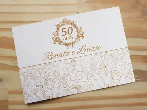 Convite Bodas de Ouro - Casamento - Dourado Barato 50 Anos