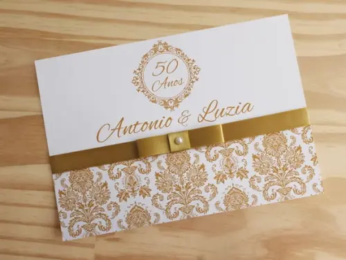 Convite Bodas de Ouro - Casamento Dourado Barato 50 Anos