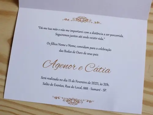 Convite Bodas de Ouro - Casamento - Dourado Barato 50 Anos