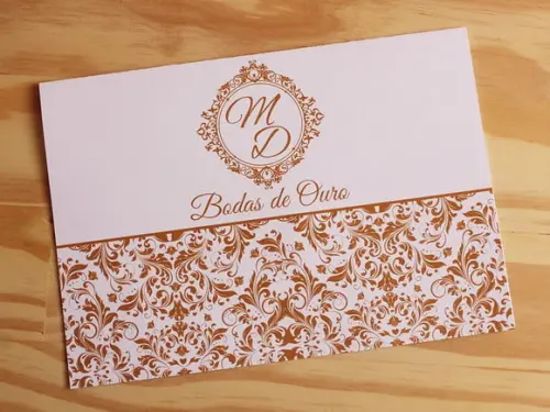 Convite Bodas de Ouro - Casamento - Dourado Barato 60