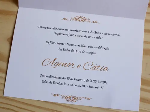Convite Bodas de Ouro - Casamento Dourado Barato 50 Anos