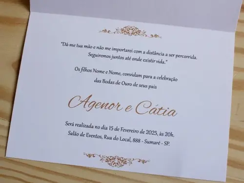 Convite Bodas de Ouro Bodas Prata Zinco