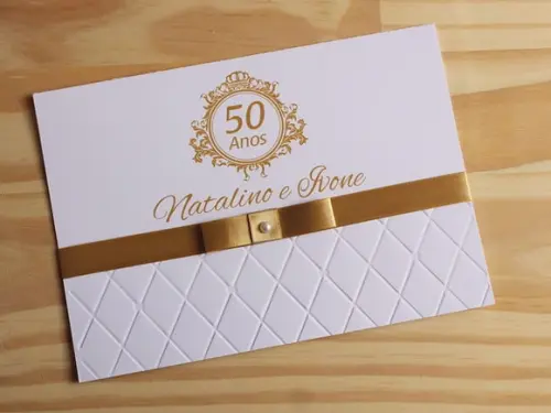 Convite Bodas Ouro Casamento 15 Anos - Textura Relevo Bodas