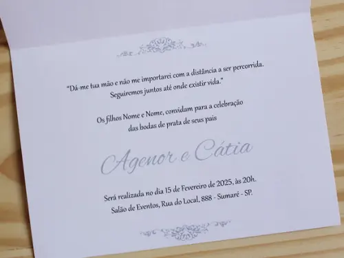 Convite Bodas de Prata - Convite Casamento - Promoção