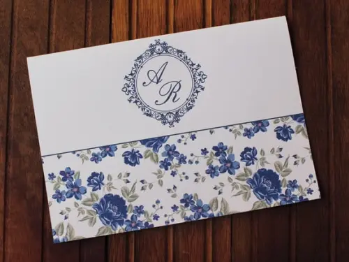 Convite Casamento - Convite 15 Anos - Floral Azul Barato