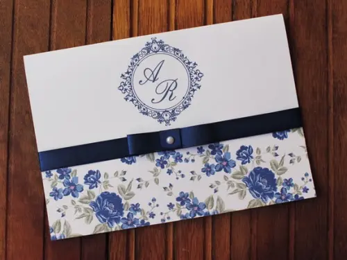 Convite Casamento - Convite 15 Anos Floral Azul Escuro