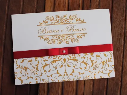 Convite Casamento - Convite 15 Anos Dourado Vermelho