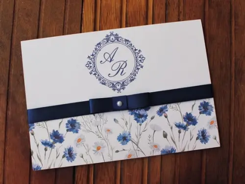 Convite Casamento - Convite 15 Anos Floral Azul Marinho