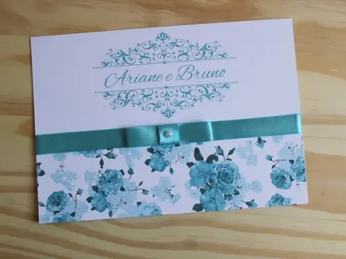 Convite Casamento Azul Floral 15 Anos