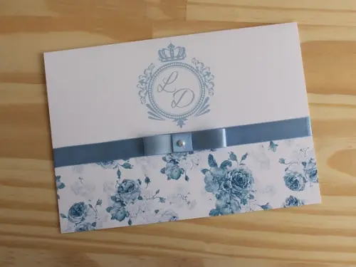 Convite Casamento Azul Serenity Floral Convite 15 Anos