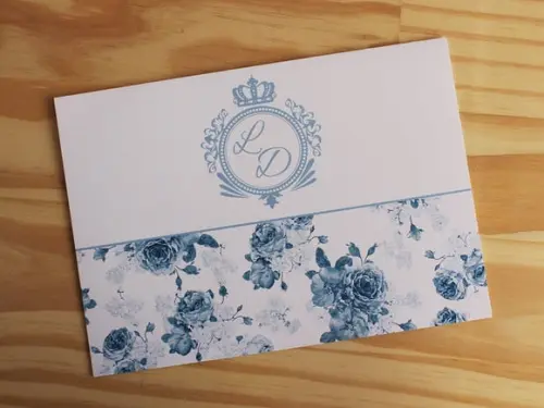 Convite Casamento Azul Serenity Floral Convite 15 Anos