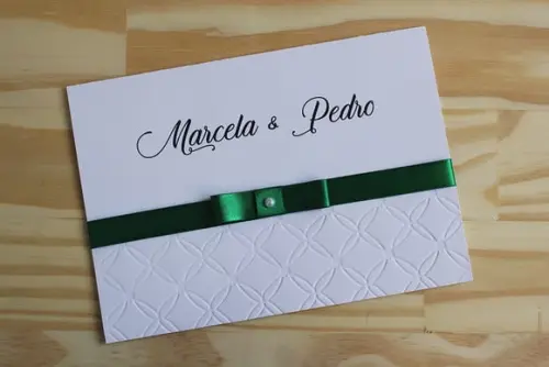 Convite Casamento com Relevo Textura 15 Anos Verde Esmeralda
