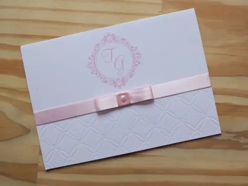 Convite Casamento Delicado Relevo Rosa Claro 15 Anos