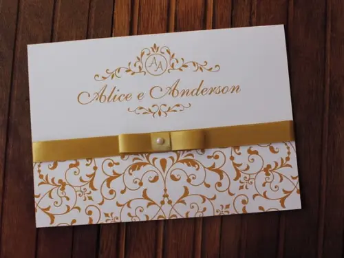 Convite Casamento Dourado Convite 15 Anos - 240g Brasao