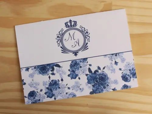 Convite Casamento Floral Azul Marinho Convite 15 Anos