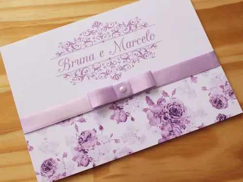 Convite Casamento Lilás Floral 15 Anos Aniversário F1