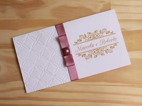 Convite Casamento Relevo Textura 15 Anos Dourado