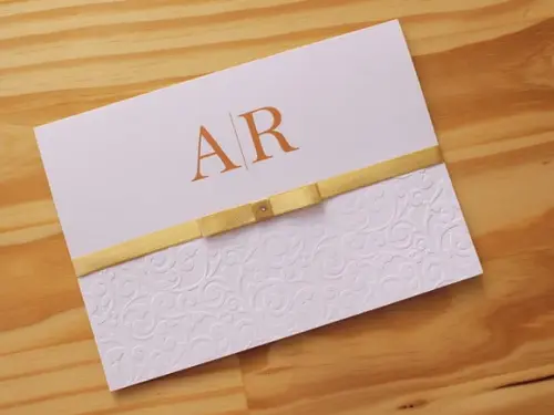 Convite Casamento Textura Dourado Relevo