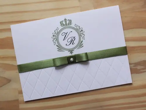 Convite Casamento Verde Oliva Alto Relevo