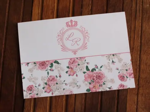 Convite de Casamento - Convite 15 Anos - 240g Floral Rosa