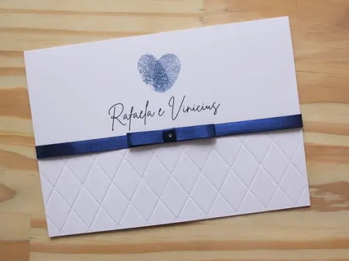 Convite de Casamento Alto Relevo Digitais Azul