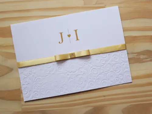 Convite de Casamento Dourado Alto Relevo Bodas J1
