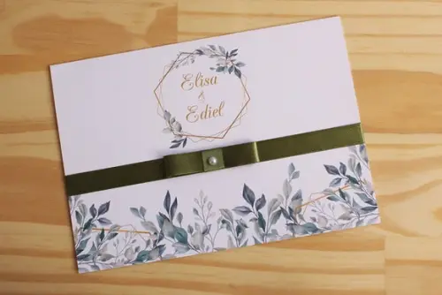 Convite de Casamento Verde Oliva Folhagens Floral 15 Anos