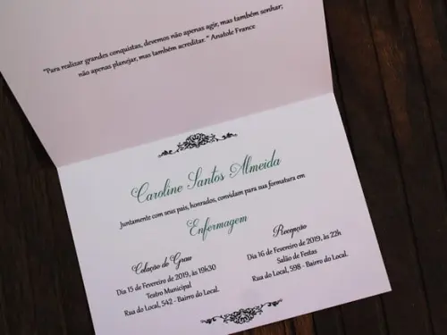 Convite Formatura - Enfermagem - Colação Grau