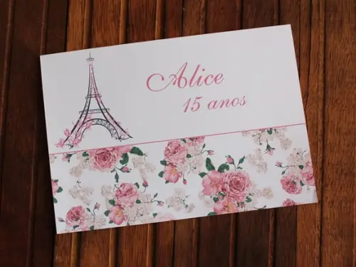 Convite Paris Floral Torre 15 Anos - Convite Casamento -