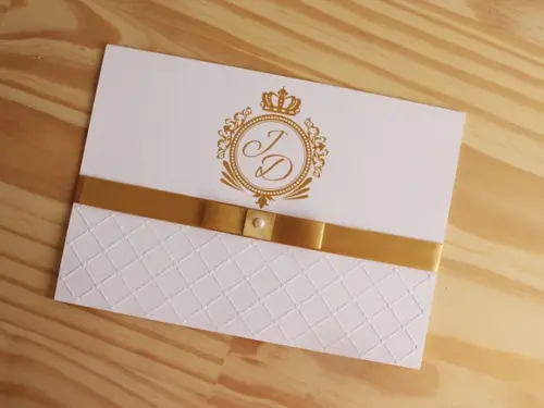 Convite Texturizado Relevo Dourado Casamento 15 Anos