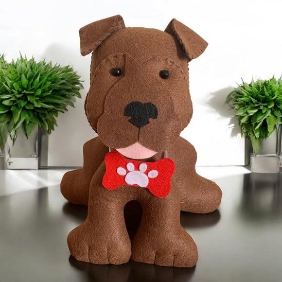 Peso de Porta Pitbull Marrom com Coleira Vermelha