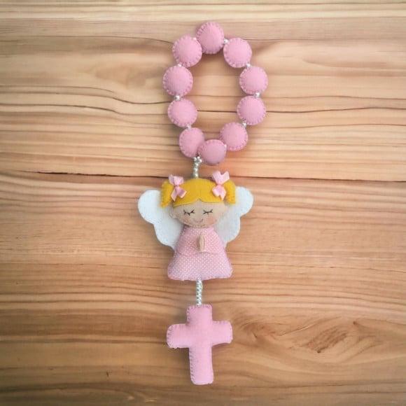 Tercinho de Anjinha Rosa Menina Lembrancinha Batizado