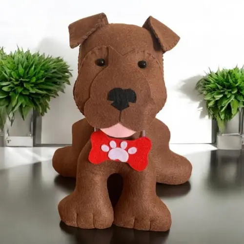 Peso de Porta Pitbull Marrom com Coleira Vermelha
