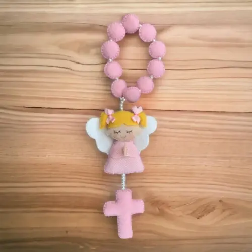 Tercinho de Anjinha Rosa Menina Lembrancinha Batizado