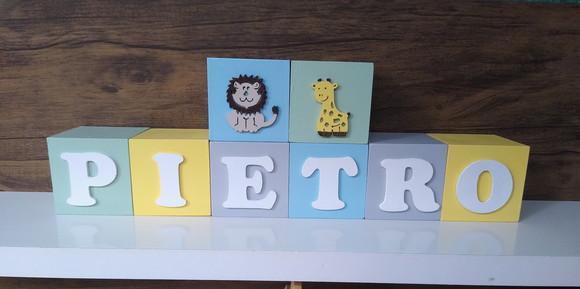 Kit com 7 Cubos em mdf Decorativos Tema Safari 7×7