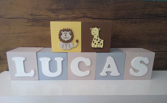 Kit com 7 Cubos em mdf Decorativos Tema Safari 7×7