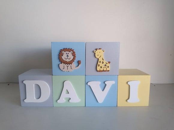 Kit de Cubos com 6 Cubos em mdf Tema Safari Tamanhos 7×7