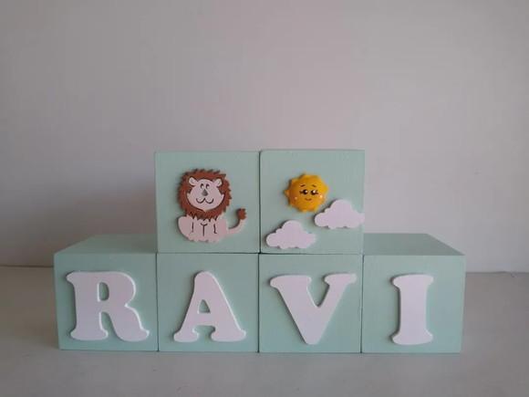 Kit de Cubos com 6 Cubos em mdf Tema Safari Tamanhos 7×7