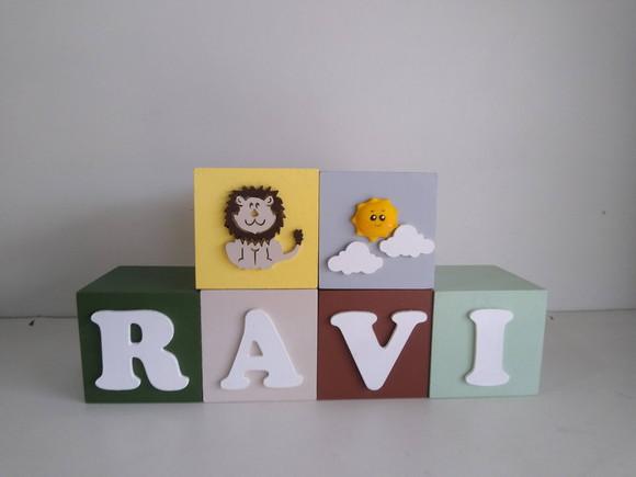 Kit de Cubos com 6 Cubos em mdf Tema Safari Tamanhos 7×7