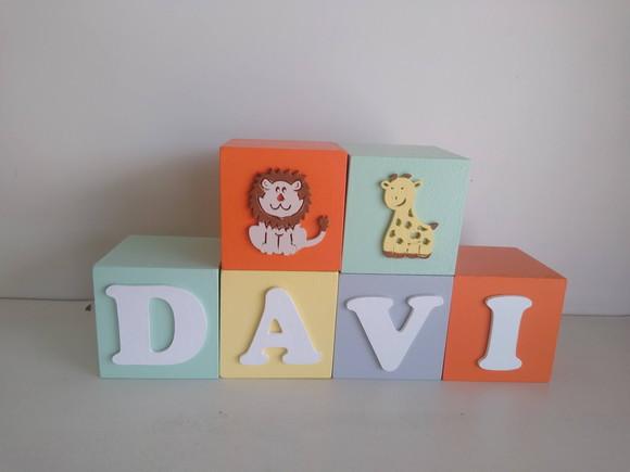 Kit de Cubos com 6 Cubos em mdf Tema Safari Tamanhos 7×7