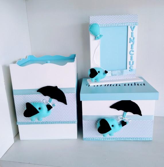 Kit Higiene Completo com Porta Retrato Tema Elefante