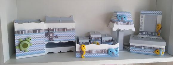 Kit Higiene para Bebê em mdf Tá Fundo do Mar