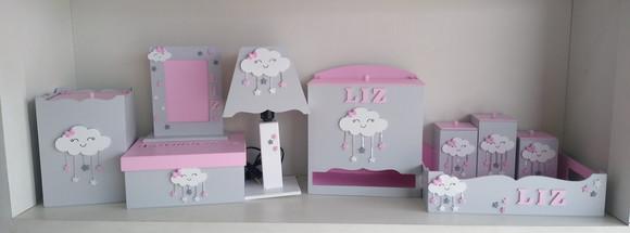 Kit Higiene para Bebê em mdf Tema Chuva de Bençãos