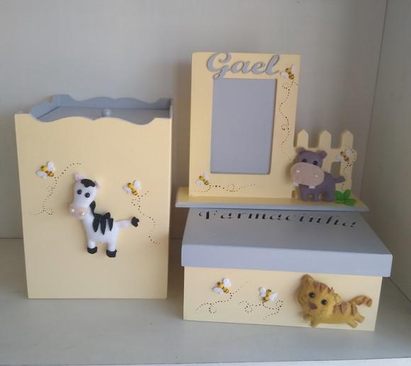 Kit Higiene para Bebê em mdf Tema Safari