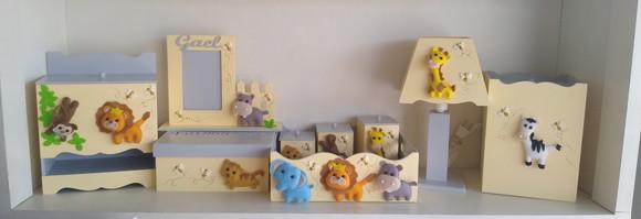 Kit Higiene para Bebê em mdf Tema Safari