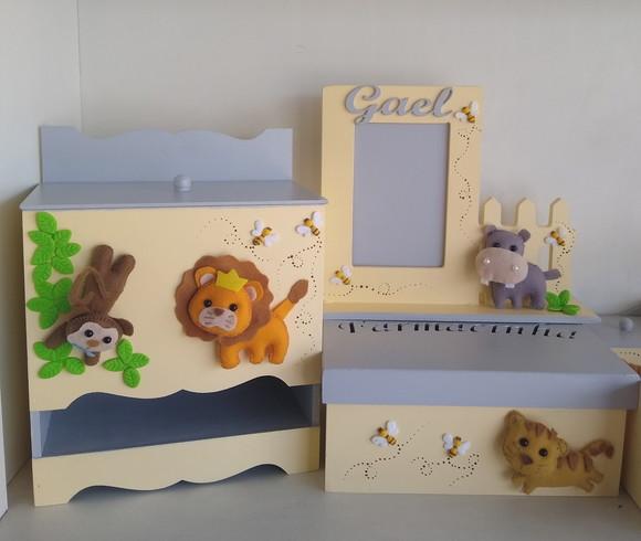 Kit Higiene para Bebê em mdf Tema Safari
