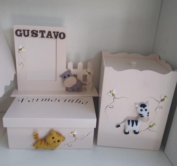 Kit Higiene para Bebê em mdf Tema Safari com 9 Peças