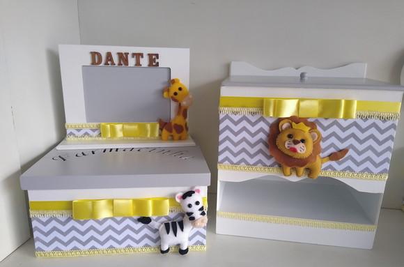 Kit Higiene para Bebê em mdf Tema Safari com Porta Maternida